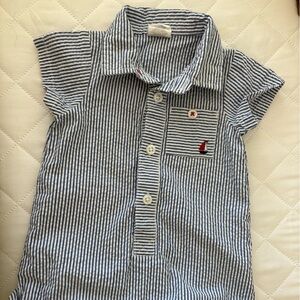 Blue Seersucker Baby Boy Romper